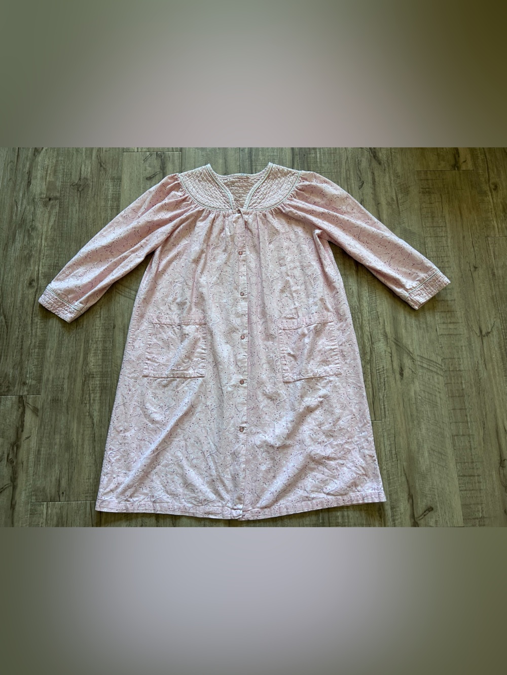 Cotton Classic Pink Button-Front Women's Nightgown vintage flannel housedress